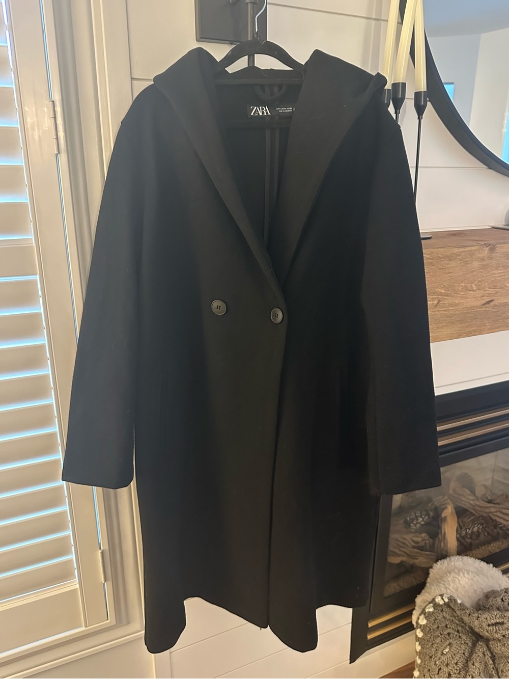 Zara Oversized Black Double-Breasted Hooded Trench Coat